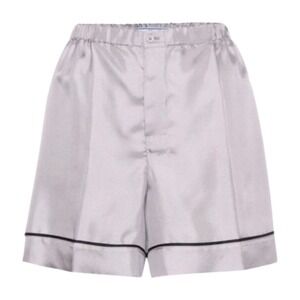PRADA Silk Pajama Shorts Loungewear Silver Black Trim Italy NWT Size 44 US8